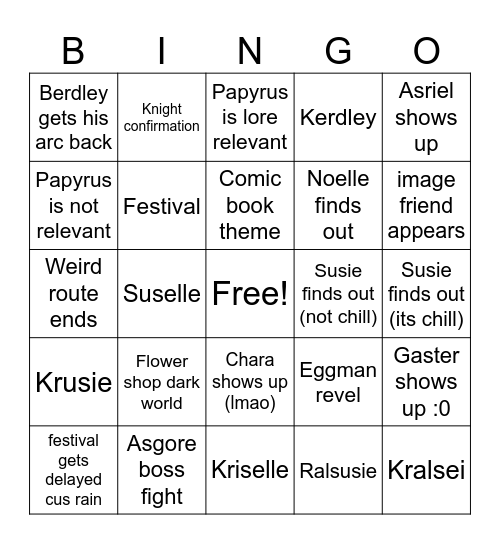 Deltarune Chapter 5 Bingo Card