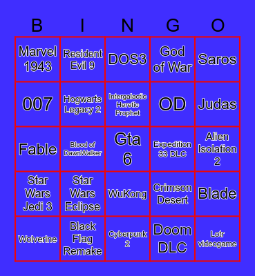 Video Game Awards Bingo Card