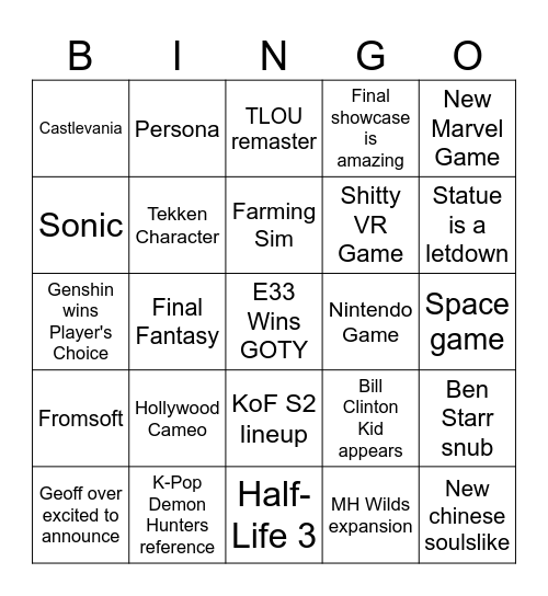 Untitled Bingo Card