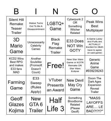 Lukey & Fluffy's GOTY Bingo Card