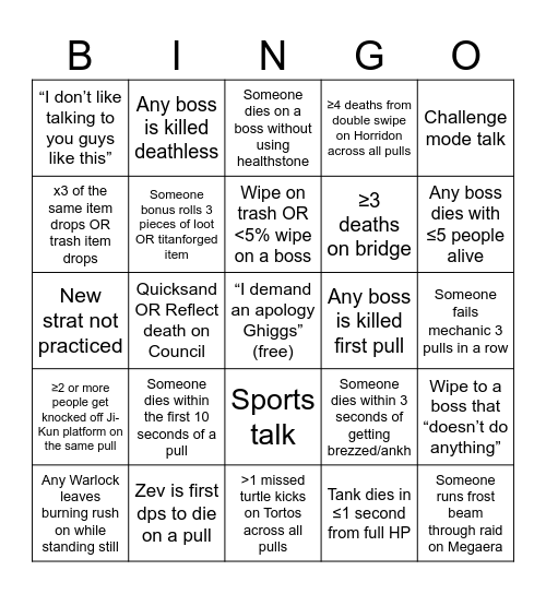 Hype ToT Bingo Card