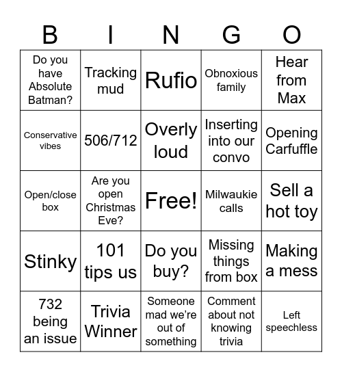 Wednesday Bingo Card