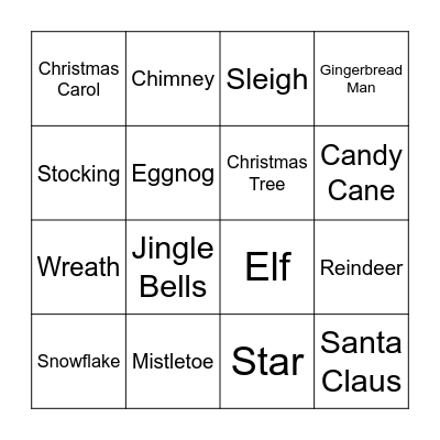 Christmas Vocabulary Bingo Card