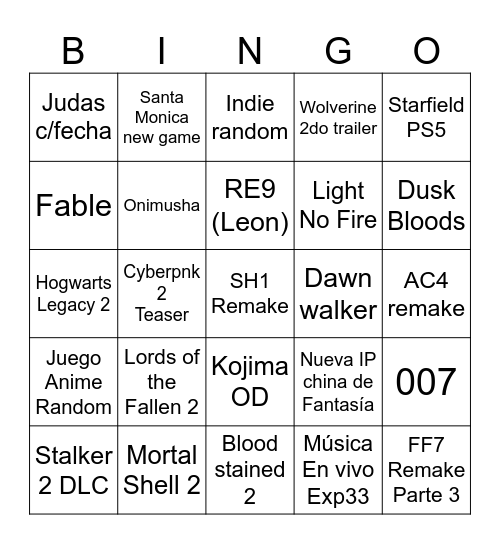 TGA2025 Seregio Bingo Card
