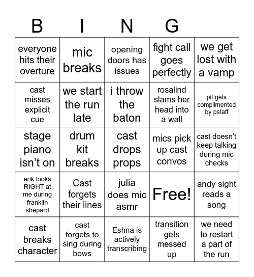 Tech Week Bingo Card