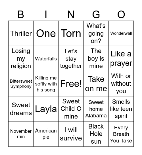 70s to 90s Bingo Card