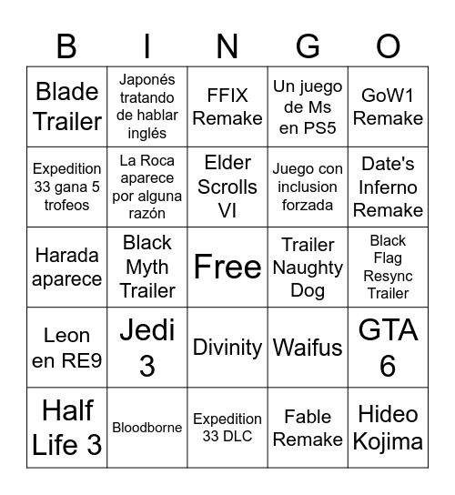 TGA 2025 Bingo Card