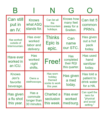 Christmas Bingo: Nursing Edition Bingo Card