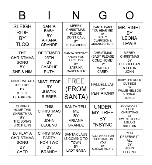 SANTA, BABY Bingo Card