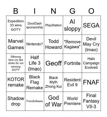 THE GAME AWARDS 2025 Bingo Card