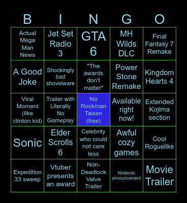 The Game Awards Bingo Card