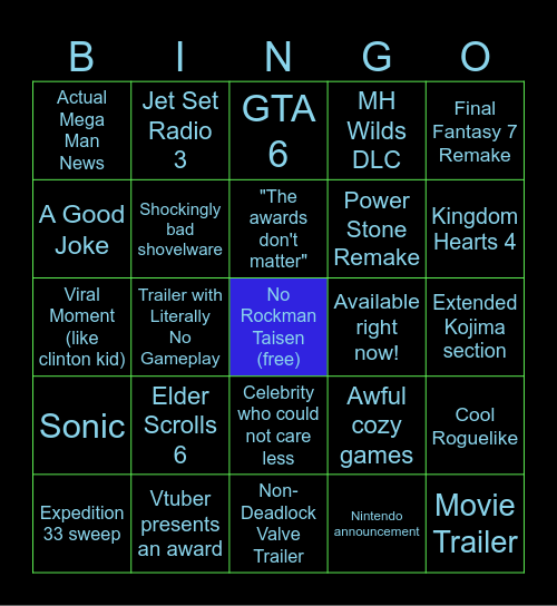 The Game Awards Bingo Card