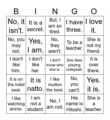 Come Up to Us Bingo Card