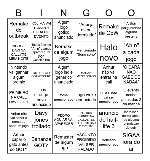 BINGO DOS PRIMOS Bingo Card
