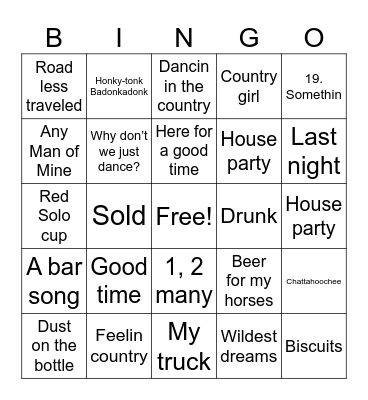 Country Party Bingo Card