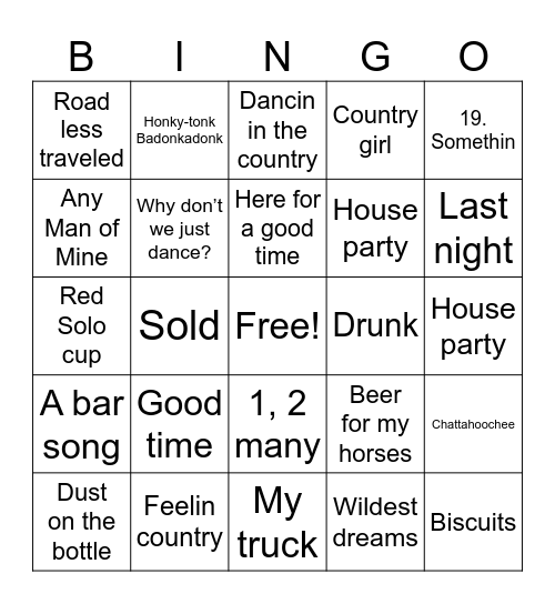 Country Party Bingo Card