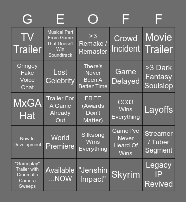 Bad Boys BINGO Card