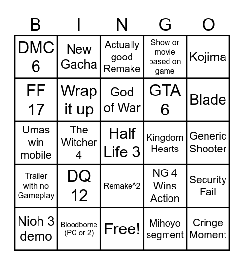 TGA 2025 Bingo Card