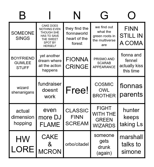 FIONNA AND CAKE EPISODE 8 Bingo Card