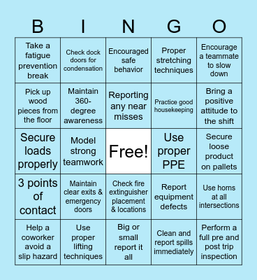 January 2026 Safety Bingo Card