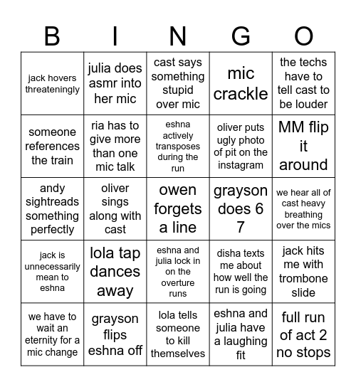 concert pit bingo Card