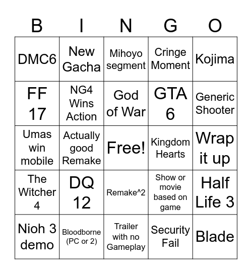 TGA 2025 Bingo Card