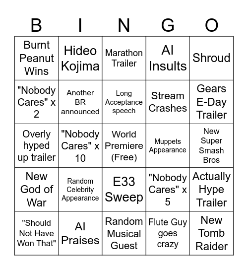 VGA's 2025 Bingo Card