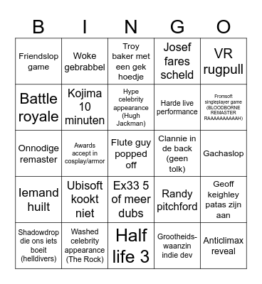 Game awards Bingo Card
