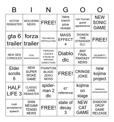 GAME AWARDS BINGO! Bingo Card