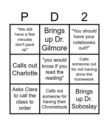 Dr. Hogewood's Class Bingo Card