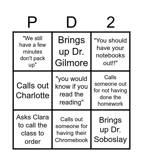Dr. Hogewood's Class Bingo Card