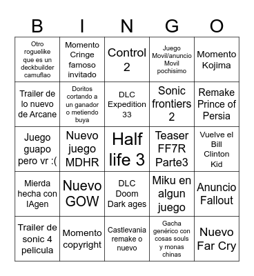 GOTY 2025 BINGO Card