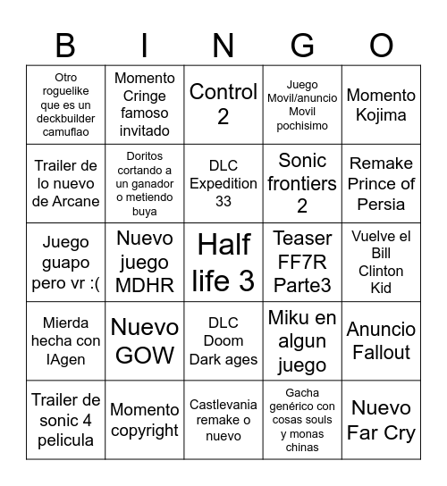 GOTY 2025 BINGO Card