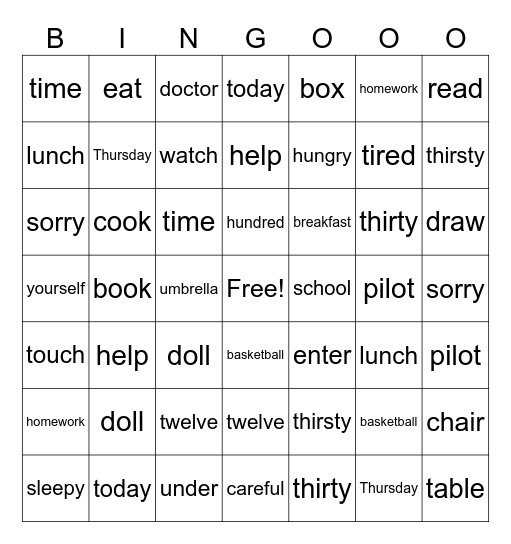 Lesson 1-12 Review Bingo Card