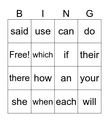 4th set Bingo Card
