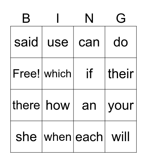 4th set Bingo Card