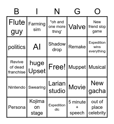Games award Bingo Card