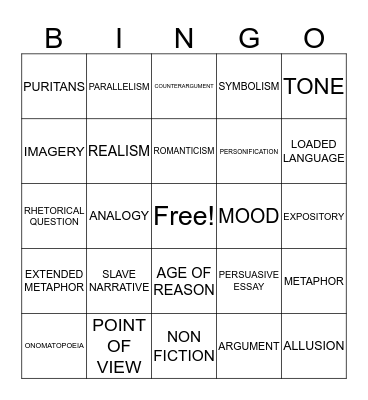 ENGLISH FINAL REVIEW Bingo Card