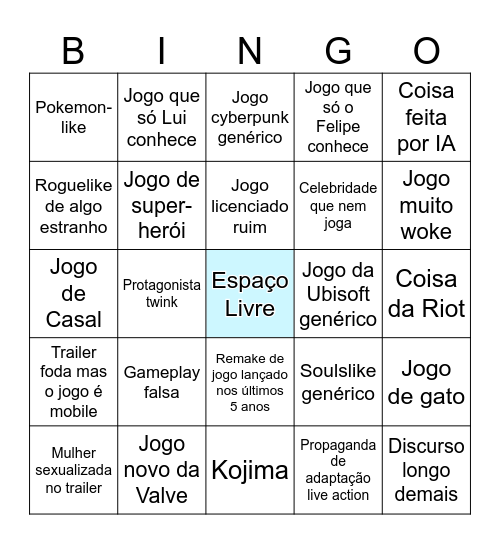 Bingo Game Awards Bingo Card