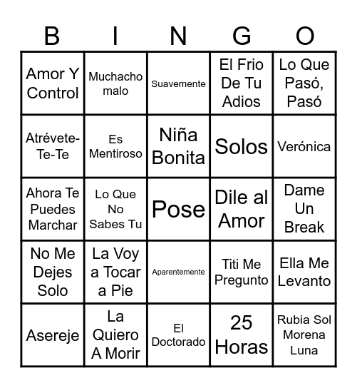 Bingo Musical Bingo Card