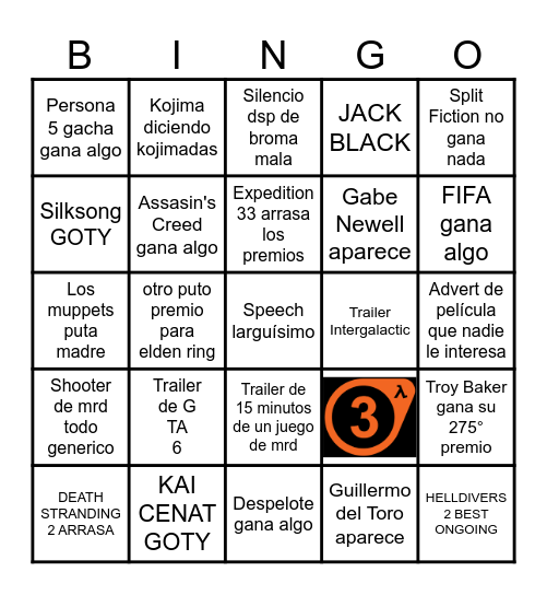 GAME AWARDS 2025 Bingo Card