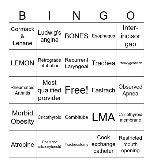 Airway Bingo Card