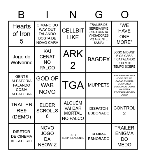 GAME AWARDS Bingo Card