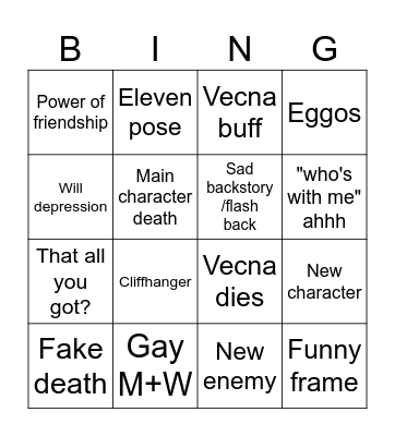 STRANGER THINGS BINGO Card