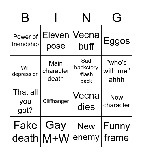 STRANGER THINGS BINGO Card