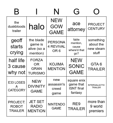 GAME AWARDS BINGO Card