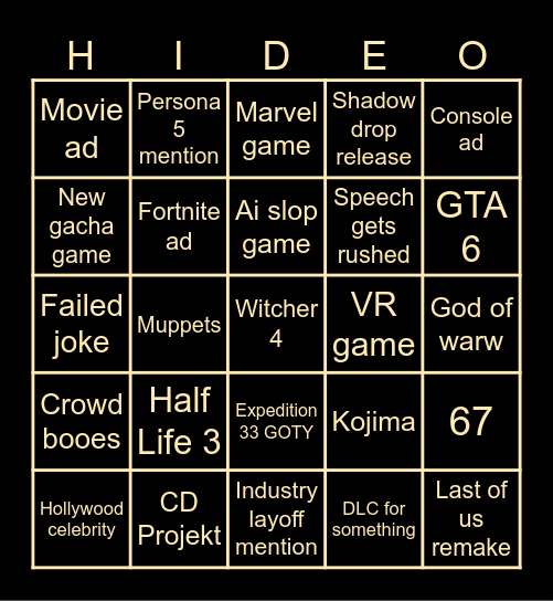 GOTY 2025 Bingo Card