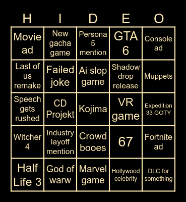 GOTY 2025 Bingo Card