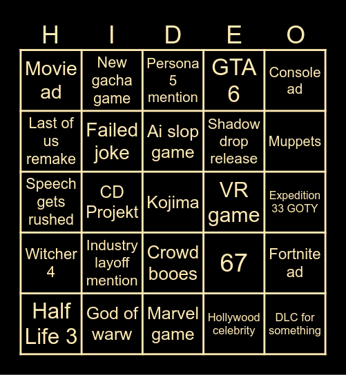 GOTY 2025 Bingo Card