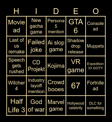 GOTY 2025 Bingo Card